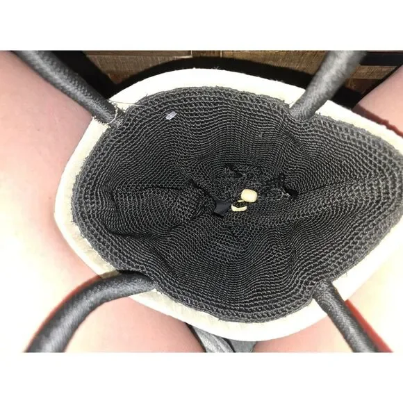 The Sak Woven Straw Rattan Corn Husk Basket Tote Bag Checkered Top Double Handle - Picture 3 of 5